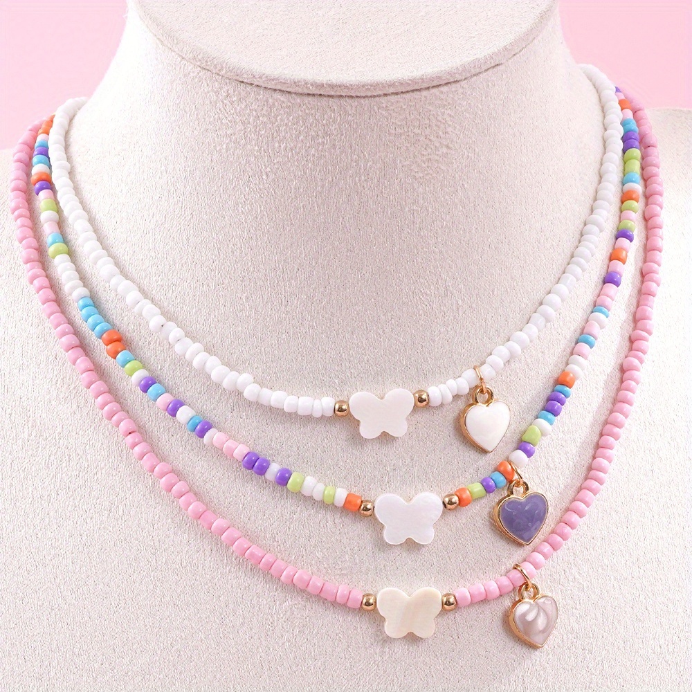 3pcs Qpeach Butterfly & Heart Pendant Box Chain Set